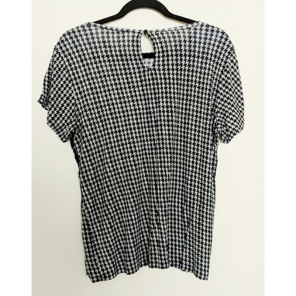 Michael Kors Houndstooth Lace S/S Top Tee Black White L - Picture 4 of 8